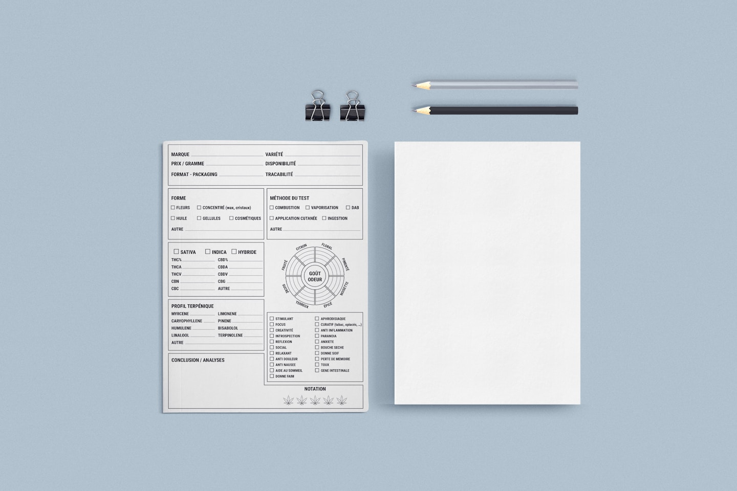 Feuille de notation produit cannabis et CBD customisable avec votre logo ou vos informations