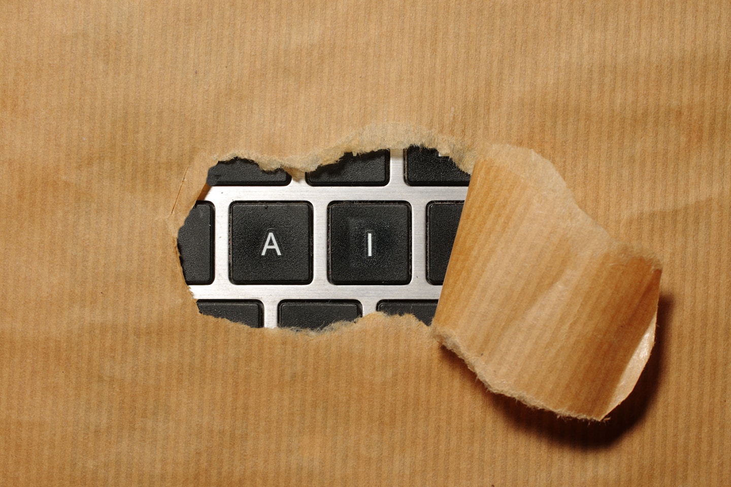 A piece of cardboard with a keyboard appearing through it